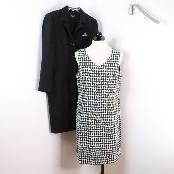 Virgo Womens 14 Petite 2pc Houndstooth Blazer Suit Jacket & Reversible Dress Set - Picture 1 of 14